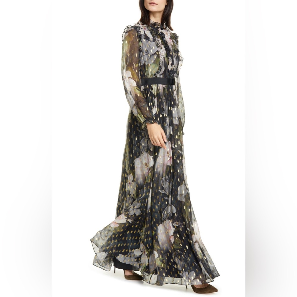 Ted Baker opal printed long sleeved maxi dress HUNNIE in black